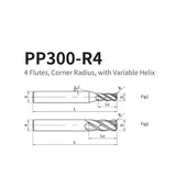 G-PP300-R4 4 Flutes, Corner Radius, with Variable Helix