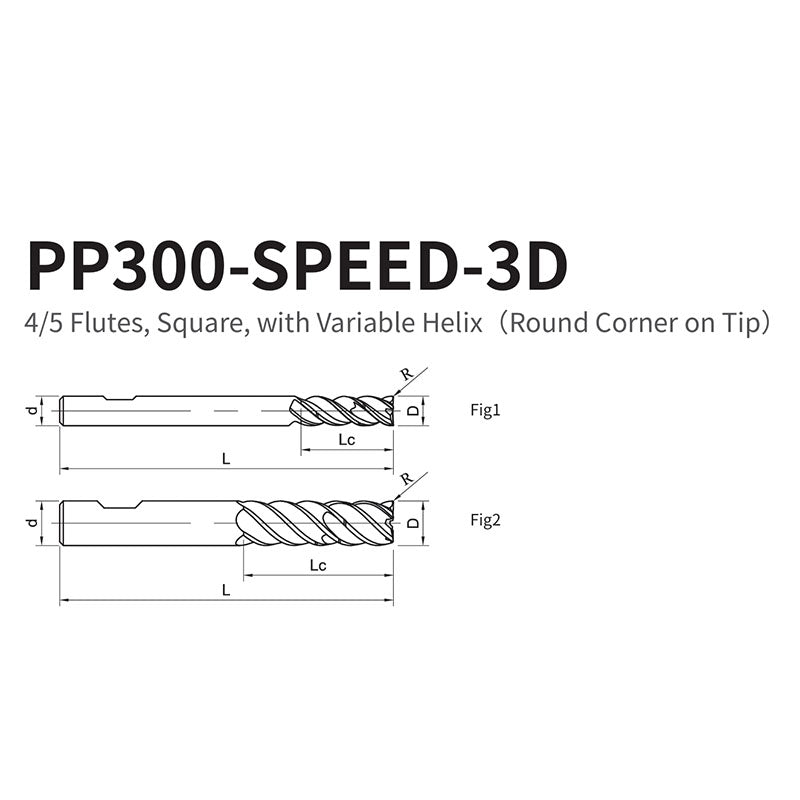 G-PP300-SPEED-3D  4/5 Flutes, Square, with Variable Helix（Round Corner on Tip）