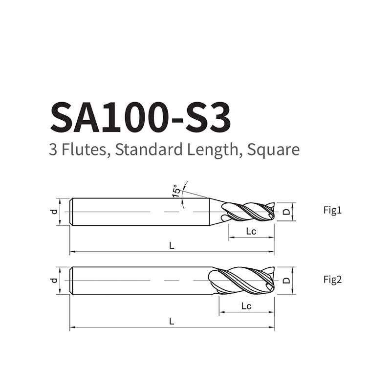 G-SA100-S3 3 Flute Square Head Endmills