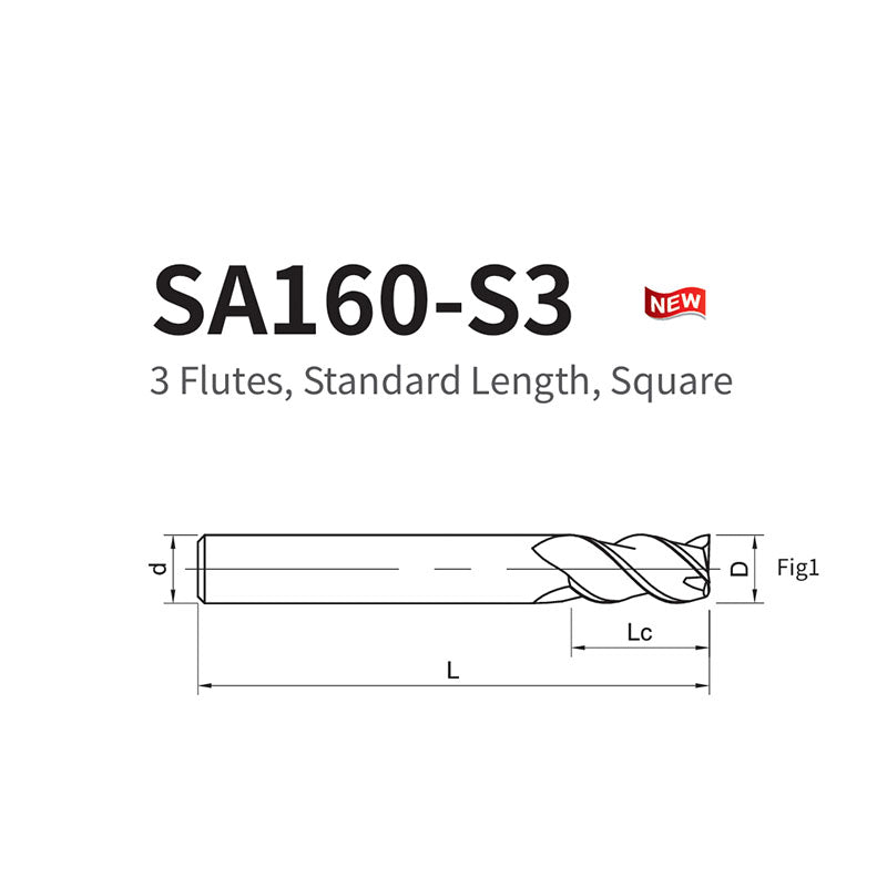 G-SA160-S3  3 Flutes, Standard Length, Square