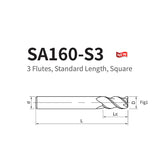 G-SA160-S3  3 Flutes, Standard Length, Square