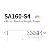 G-SA160-S4  4 Flutes, Standard Length, Square