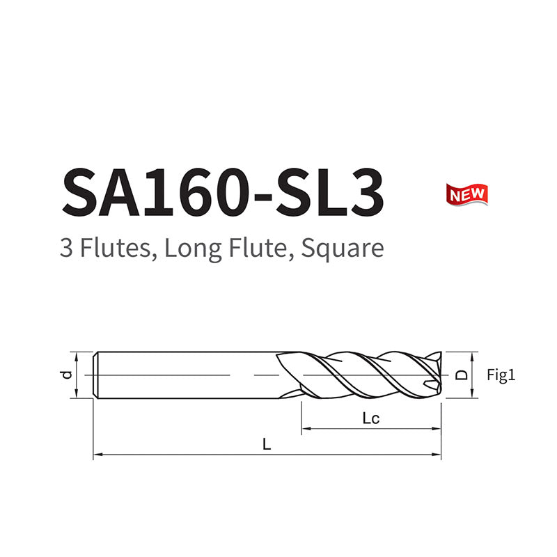 G-SA160-SL3  3 Flutes, Long Flute, Square