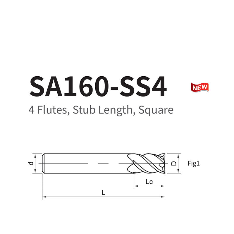 G-SA160-SS4  4 Flutes, Stub Length, Square