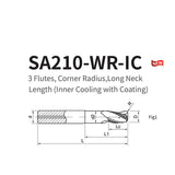 G-SA210-WR-IC  3 Flutes, Corner Radius,Long Neck Length (Inner Cooling with Coating)