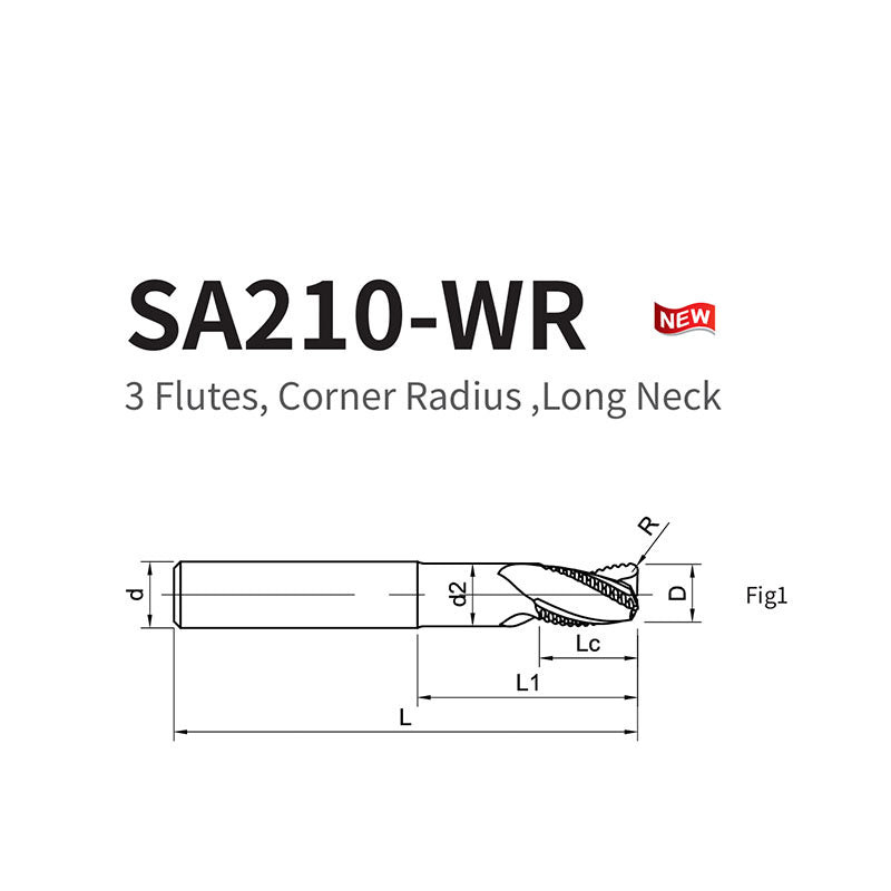 G-SA210-WR  3 Flutes, Corner Radius ,Long Neck