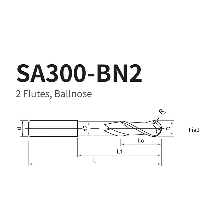 G-SA300-BN2  2 Flutes, Ballnose