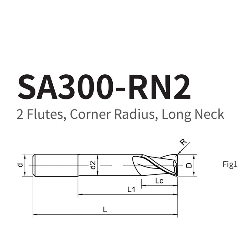 G-SA300-RN2 2 Flute Corner Radius Reduce Neck Endmills