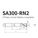 G-SA300-RN2 2 Flute Corner Radius Reduce Neck Endmills