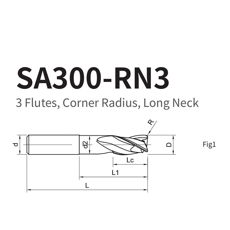 G-SA300-RN3 3 Flute Corner Radius Reduce Neck Endmills