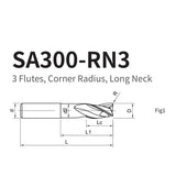 G-SA300-RN3 3 Flute Corner Radius Reduce Neck Endmills