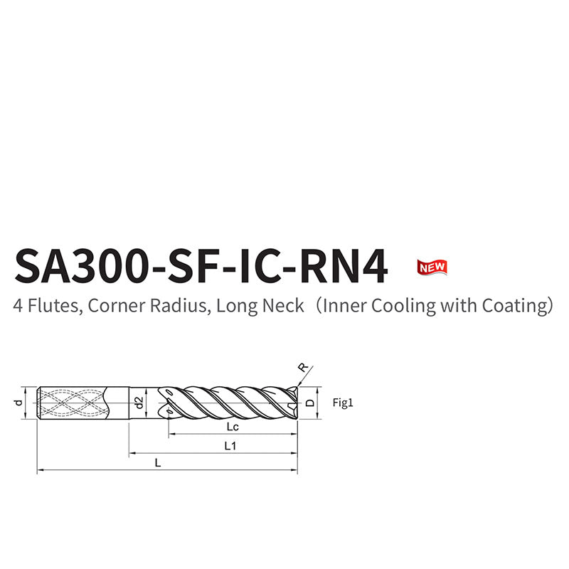 G-SA300-SF-IC-RN4  4 Flutes, Corner Radius, Long Neck（Inner Cooling with Coating）