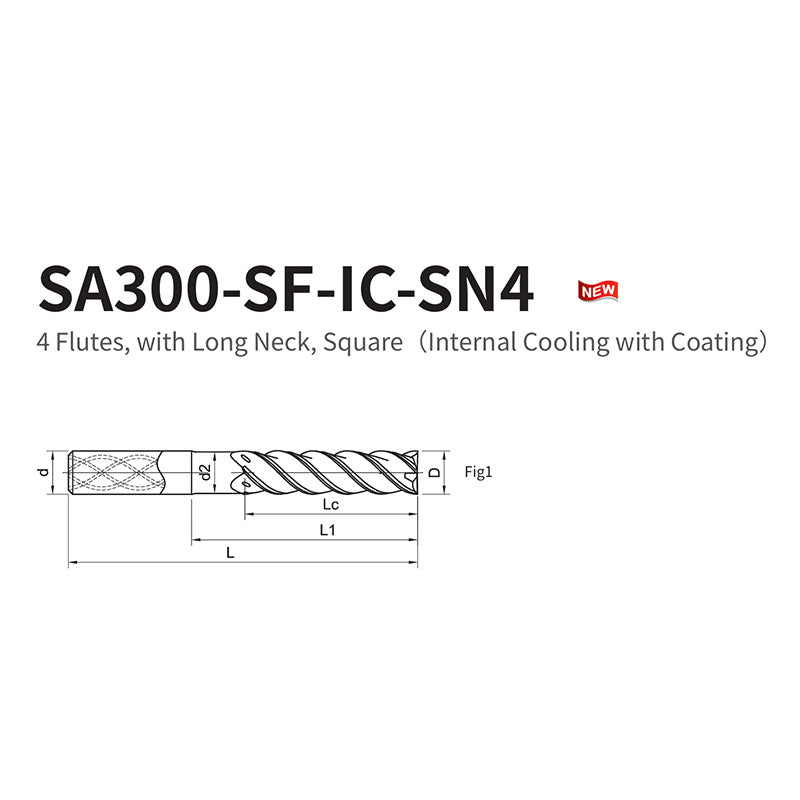 G-SA300-SF-IC-SN4   4 Flutes, with Long Neck, Square（Internal Cooling with Coating）