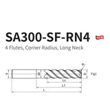 G-SA300-SF-RN4 4 Flutes, Corner Radius, Long Neck