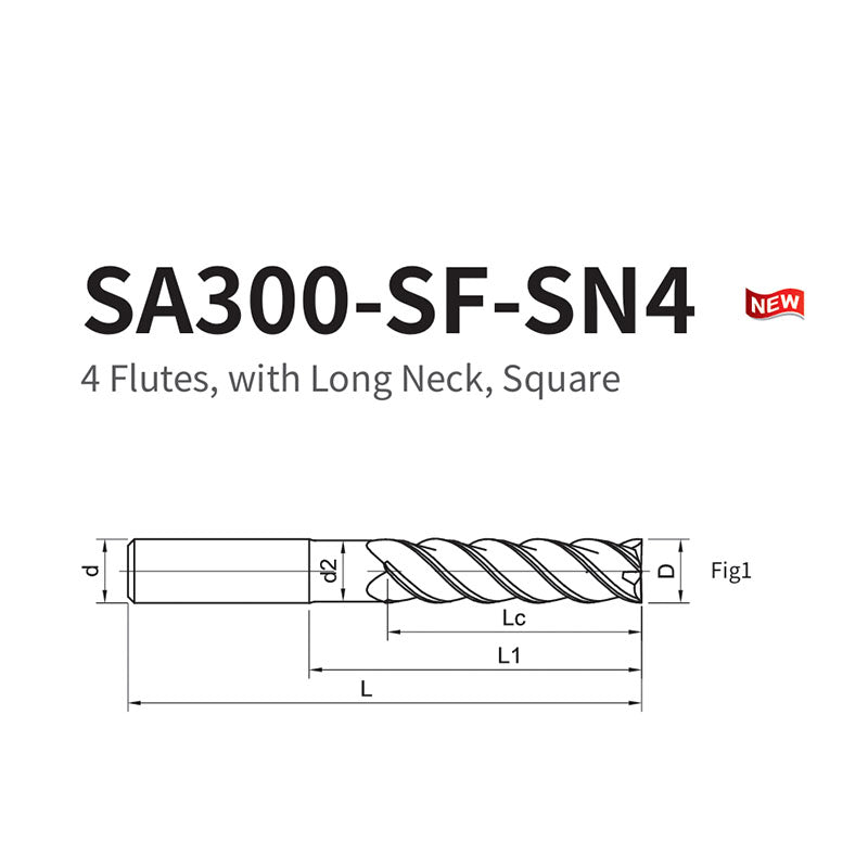 G-SA300-SF-SN4  4 Flutes, with Long Neck, Square