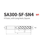 G-SA300-SF-SN4  4 Flutes, with Long Neck, Square