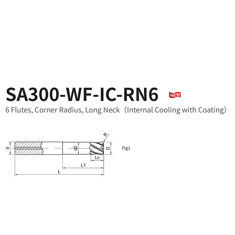 G-SA300-WF-IC-RN6  6 Flutes, Corner Radius, Long Neck（Internal Cooling with Coating）