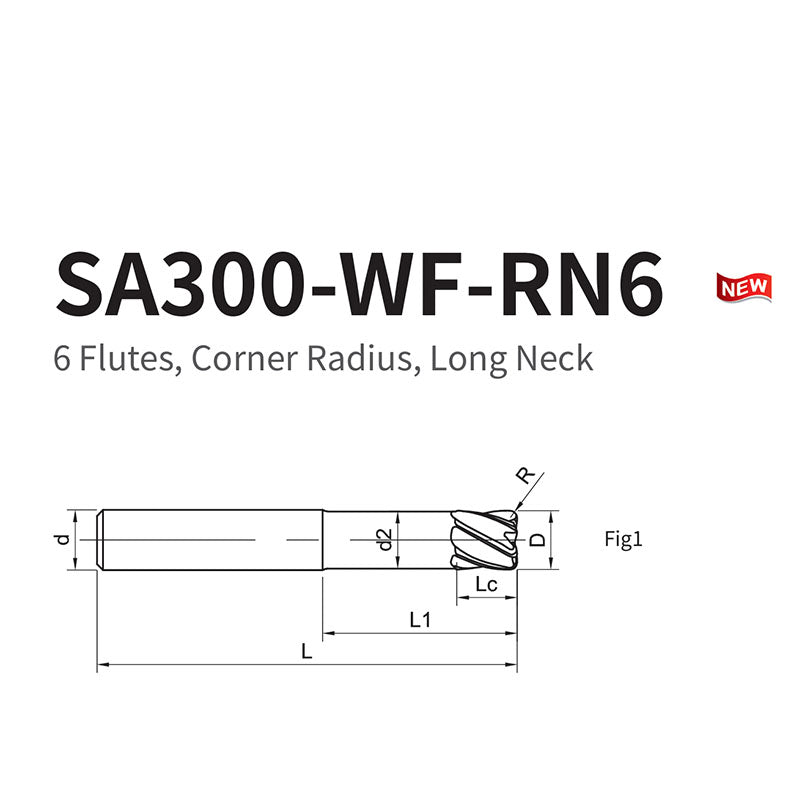 G-SA300-WF-RN6  6 Flutes, Corner Radius, Long Neck