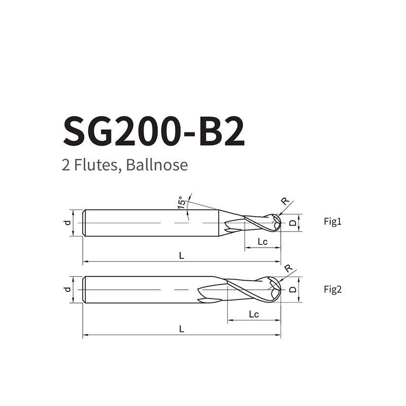 G-SG200-B2 2 Flute Ballnose Coated Endmills