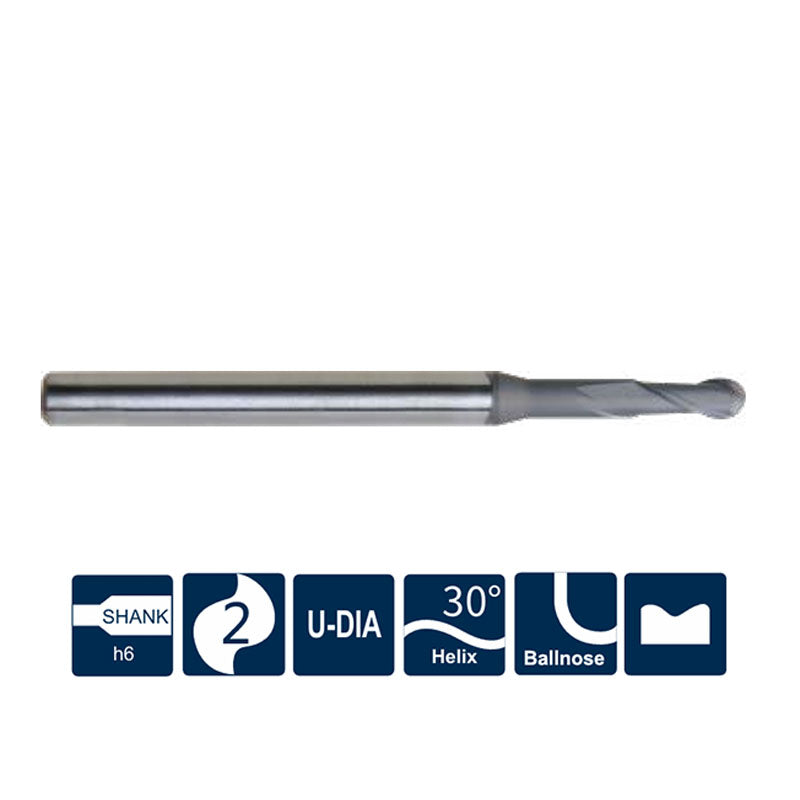 G-SG200-BN2 2 Flute Ballnose End Reduce Neck Coated Endmills