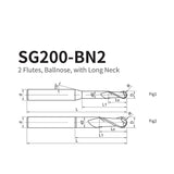 G-SG200-BN2 2 Flute Ballnose End Reduce Neck Coated Endmills