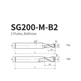 G-SG200-M-B2 2 Flute Ballnose Coated Endmills