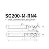 G-SG200-M-RN4 4 Flute Corner Radius End Reduce Neck Coated Endmi