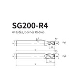 G-SG200-R4  4 Flutes, Corner Radius