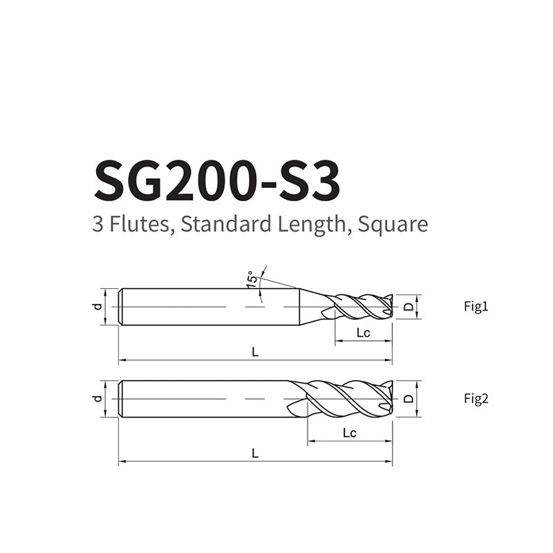 G-SG200-S3 3 Flutes, Standard Length, Square