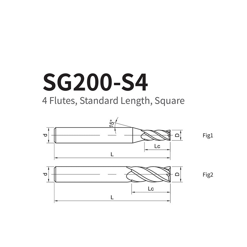 G-SG200-S4 4 Flute Square Head Coated Endmills