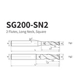 G-SG200-SN2 2 Flute Square Head Reduce Neck Coated Endmills