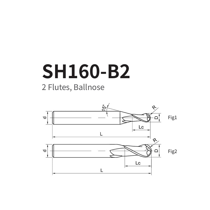 G-SH160-B2 2 Flutes, Ballnose