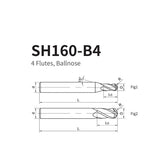 G-SH160-B4  4 Flutes, Ballnose