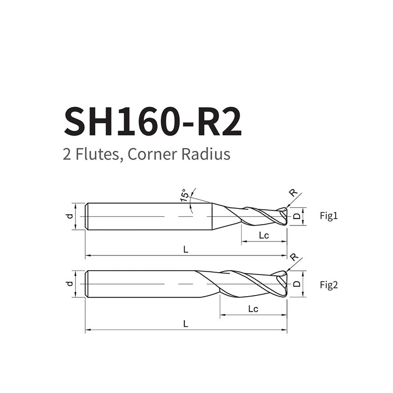 G-SH160-R2 2 Flutes, Corner Radius