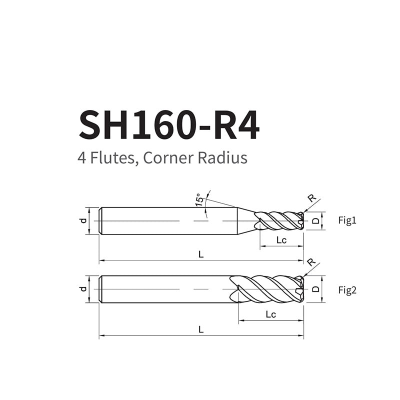 G-SH160-R4 4 Flutes, Corner Radius