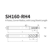 G-SH160-RH4  4 Flutes, Corner Radius, with Long Shank Length