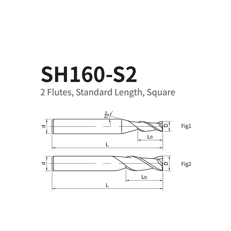 G-SH160-S2  2 Flutes, Standard Length, Square