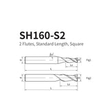 G-SH160-S2  2 Flutes, Standard Length, Square