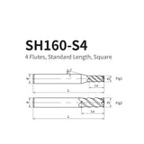 G-SH160-S4  4 Flutes, Standard Length, Square