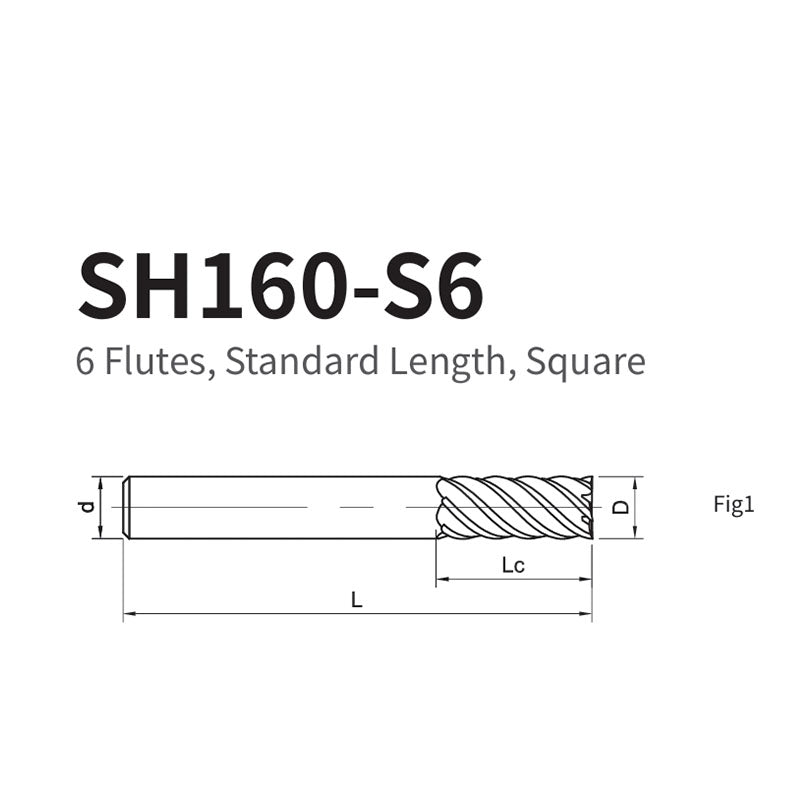 G-SH160-S6  6 Flutes, Standard Length, Square