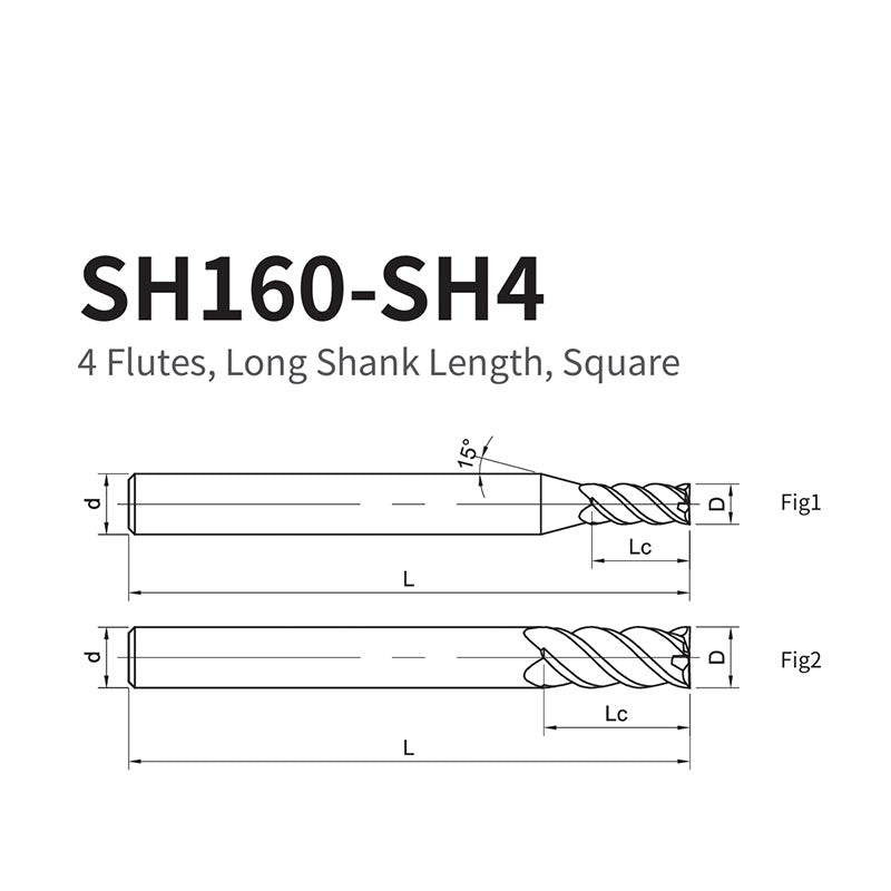 G-SH160-SH4  4 Flutes, Long Shank Length, Square