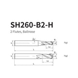 G-SH260-B2-H  2 Flutes, Ballnose