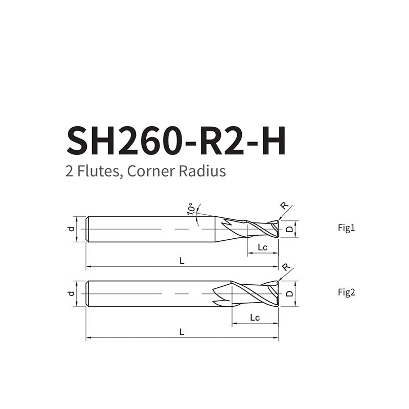 G-SH260-R2-H  2 Flutes, Corner Radius