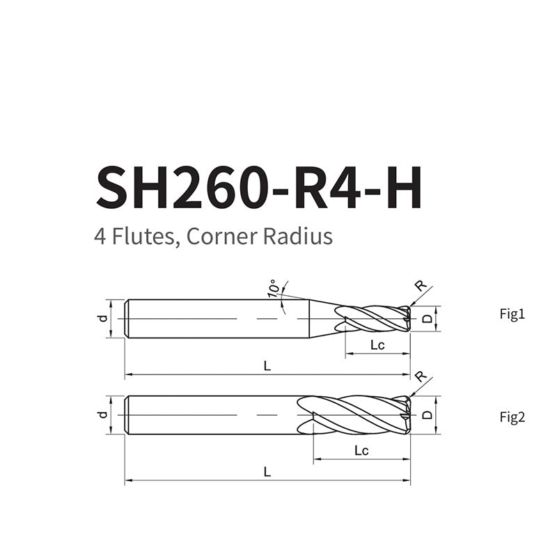 G-SH260-R4-H  4 Flutes, Corner Radius