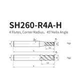 G-SH260-R4A-H  4 Flutes, Corner Radius，45°Helix Angle