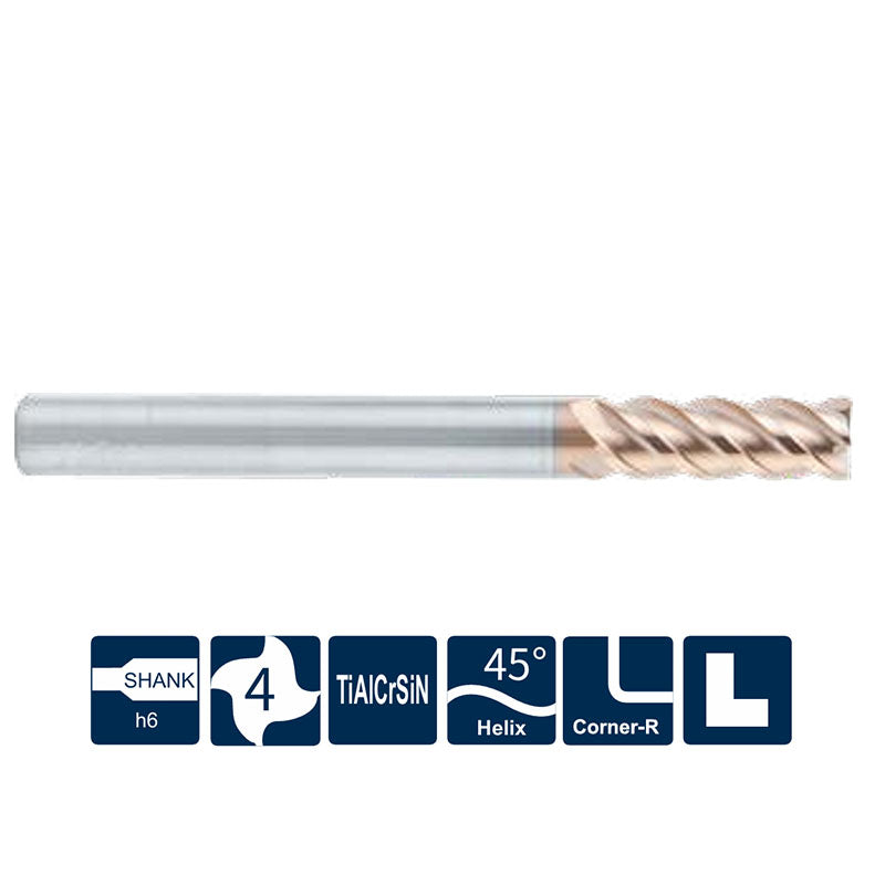 G-SH260-RH4A-H  4 Flutes, Corner Radius, Long Shank, 45°Helix Angle