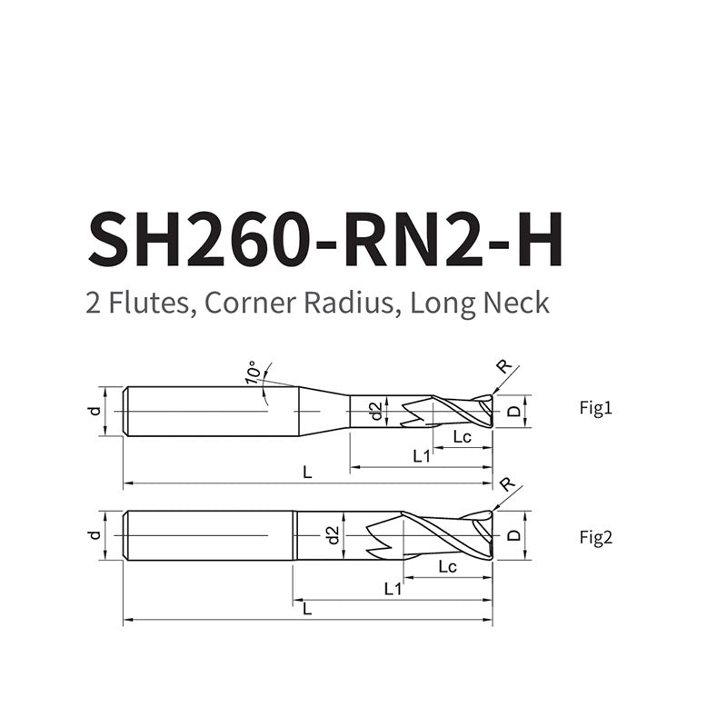 G-SH260-RN2-H  2 Flutes, Corner Radius, Long Neck