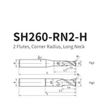 G-SH260-RN2-H  2 Flutes, Corner Radius, Long Neck