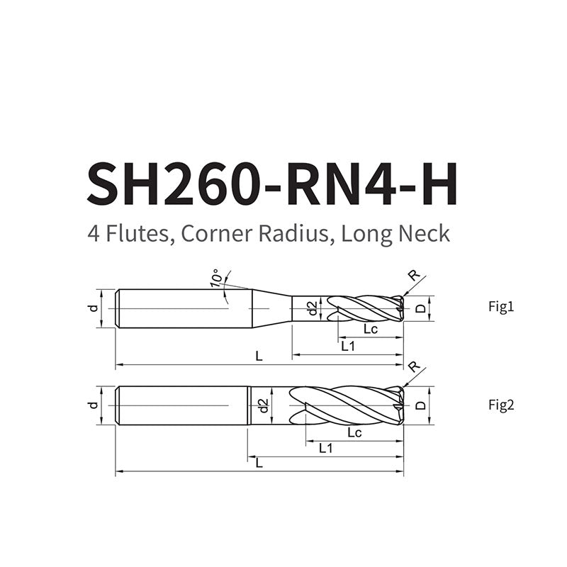 G-SH260-RN4-H  4 Flutes, Corner Radius, Long Neck