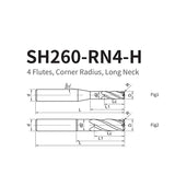 G-SH260-RN4-H  4 Flutes, Corner Radius, Long Neck